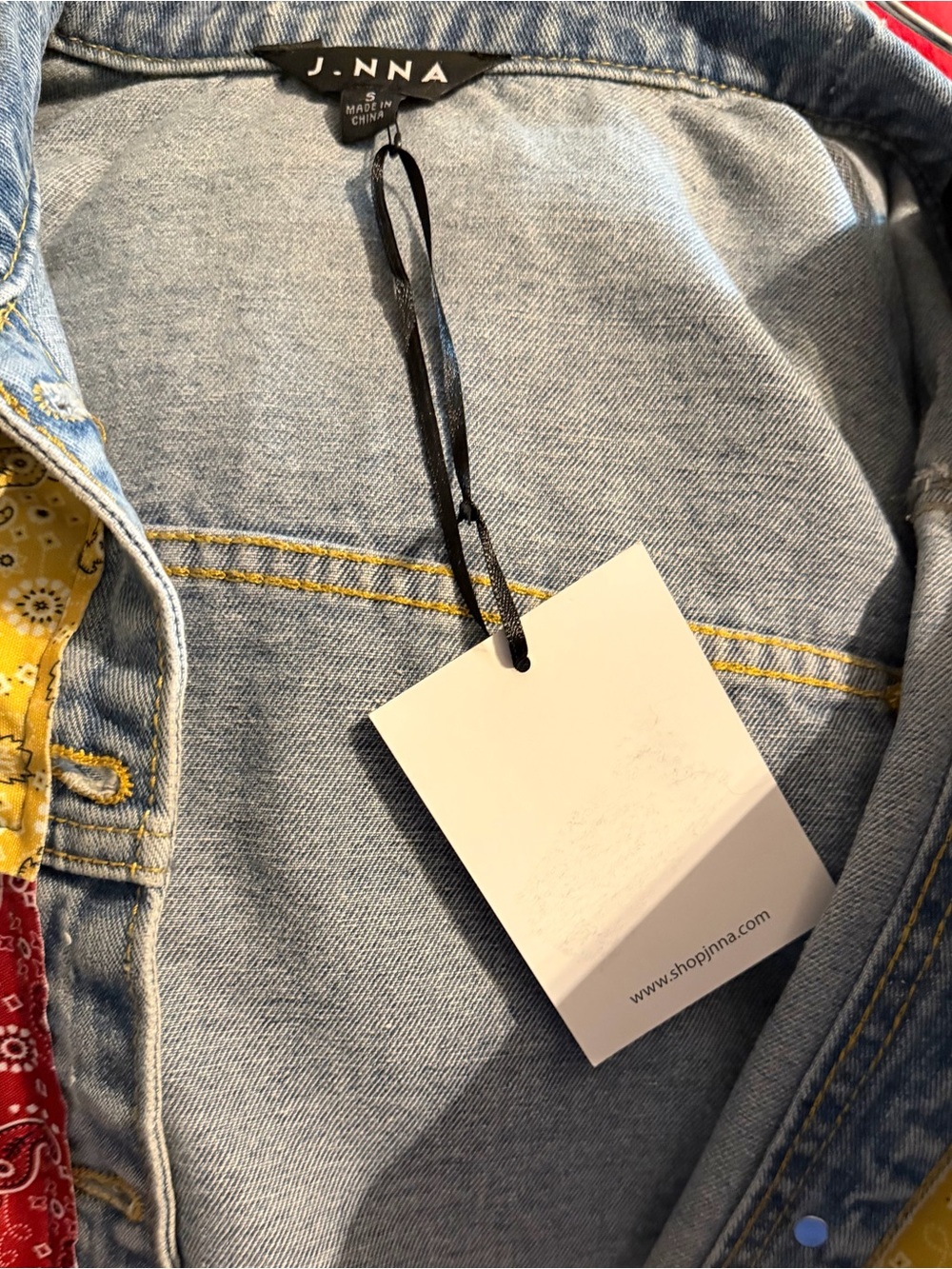 Bandana Patchwork Cropped Denim Jacket - Multicolor - Picture 8 of 8